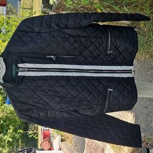 Lauren Ralph Lauren Black Quilted with White strips Women's Jacket sz M